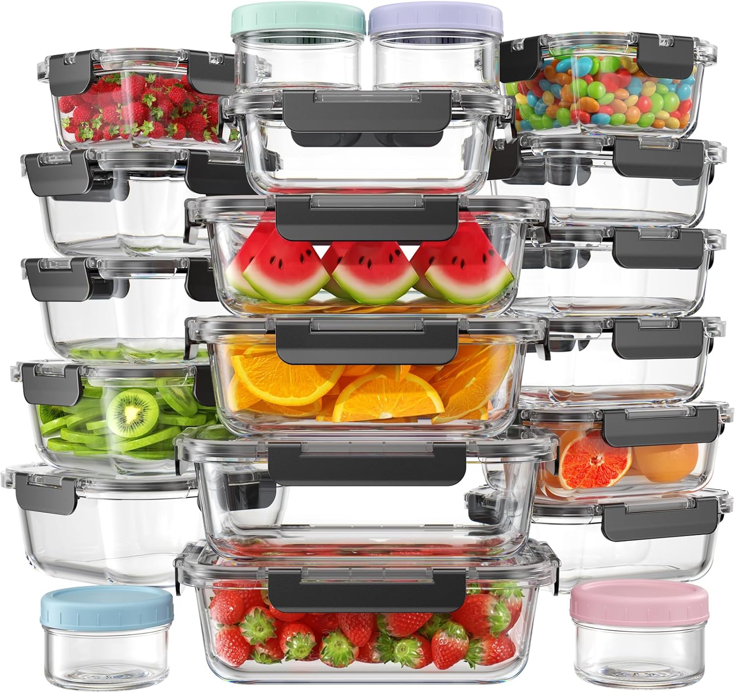 KEMETHY 40 PCS Glass Food Storage Containers with Lids | Borosilicate Glass Meal Prep Containers, BPA-Free, Leak Proof, Reusable, Microwave/Dishwasher Safe, 20 Container & 20 Lid