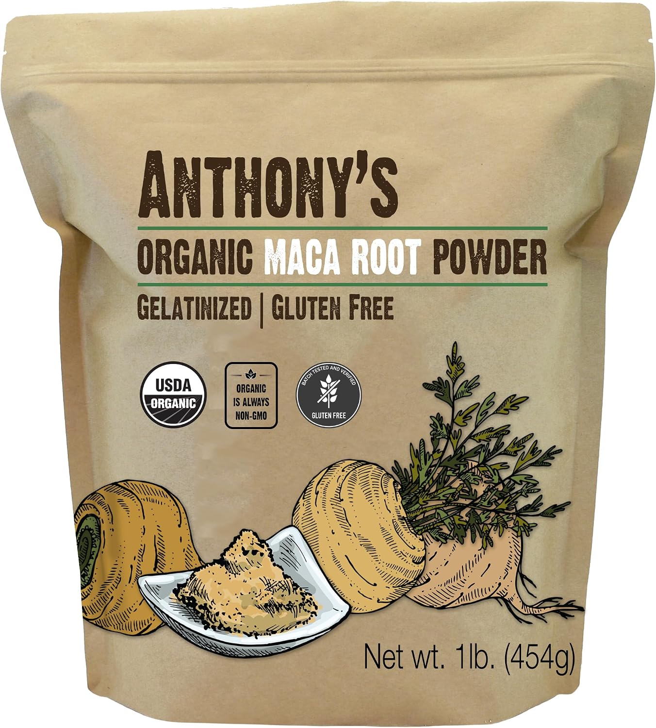 Anthony’s Organic Maca Root Powder, 1 lb, Gelatinized for Enhanced Bioavailability, Gluten Free, Non GMO