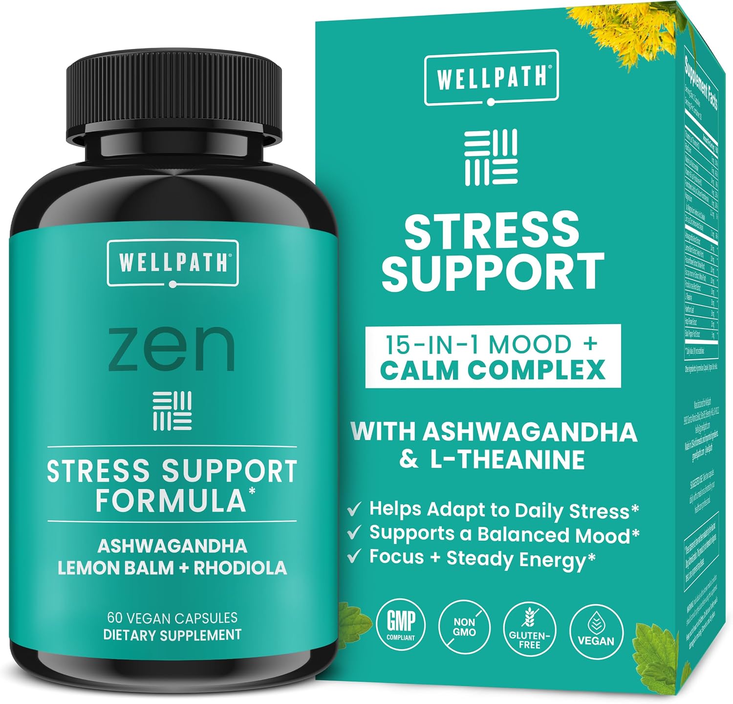 Zen Stress Relief & Mood Support with Ashwagandha & Rhodiola Rosea, 60 Ct