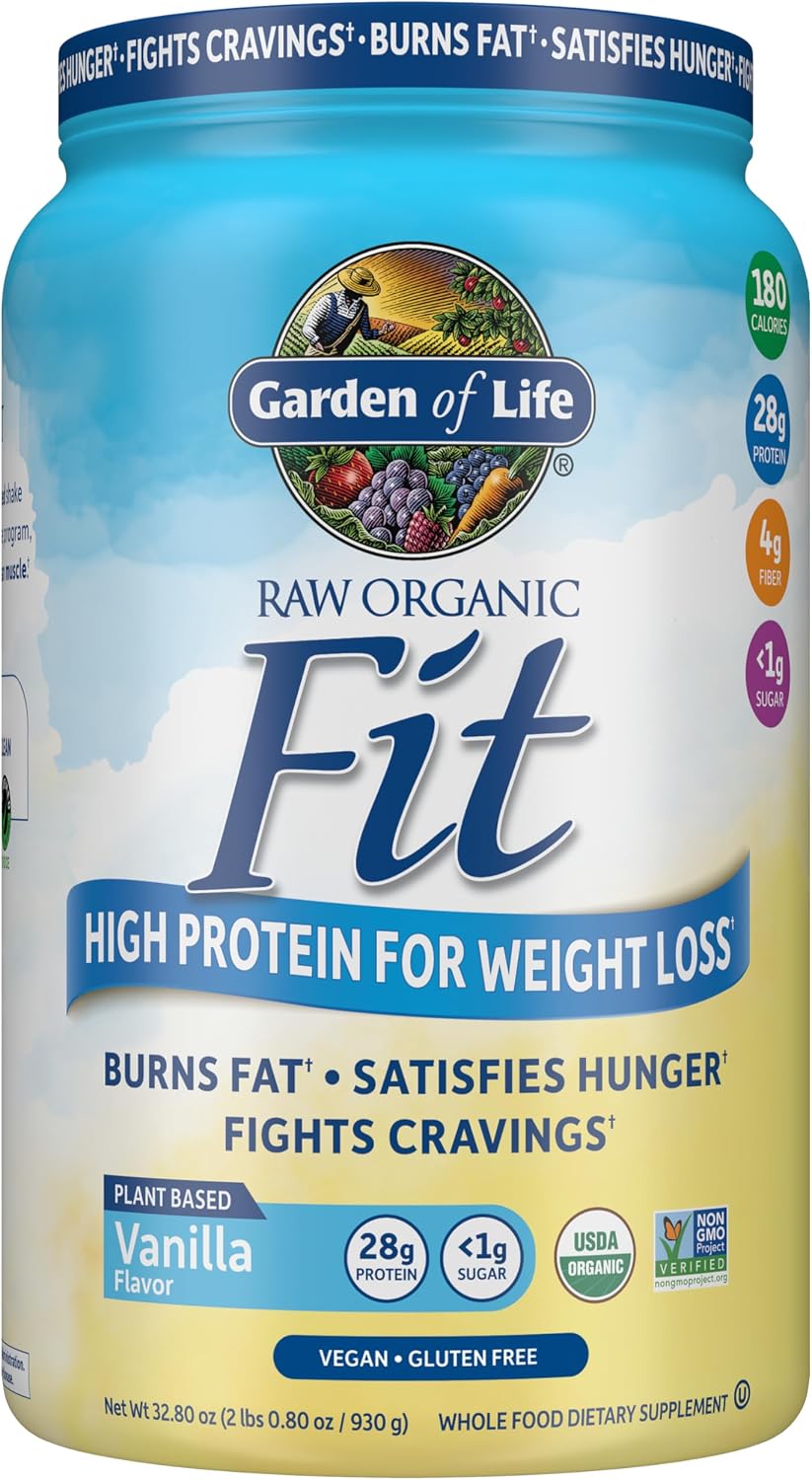 Garden of Life Raw Organic Fit Vegan Protein Powder, Vanilla, 20 Servings | 28g Plant Based Powder for Weight Management, Raw Protein, Probiotics & Fiber, Non-GMO, Gluten-Free, Vegan