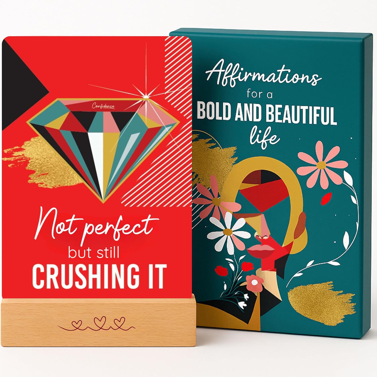 Affirmation Cards for Women – Bold & Beautiful Gift Set with 44 Daily Empowering Quotes + Wooden Stand – Self Love, Confidence, Motivation, Mindfulness