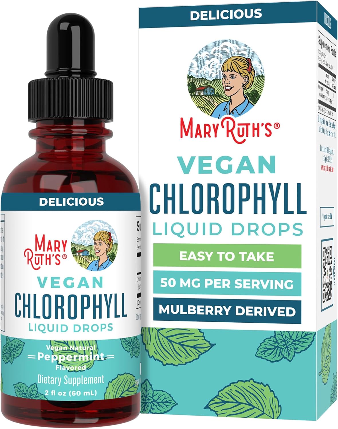 MaryRuth’s Chlorophyll Liquid Drops, Delicious Minty Flavor, Vegan, 2 Fl Oz | Clean Label Project Certified®, Vegan, Non-Diluted Liquid Chlorophyll, Mulberry Derived Supplement for Ages 14+, Non-GMO