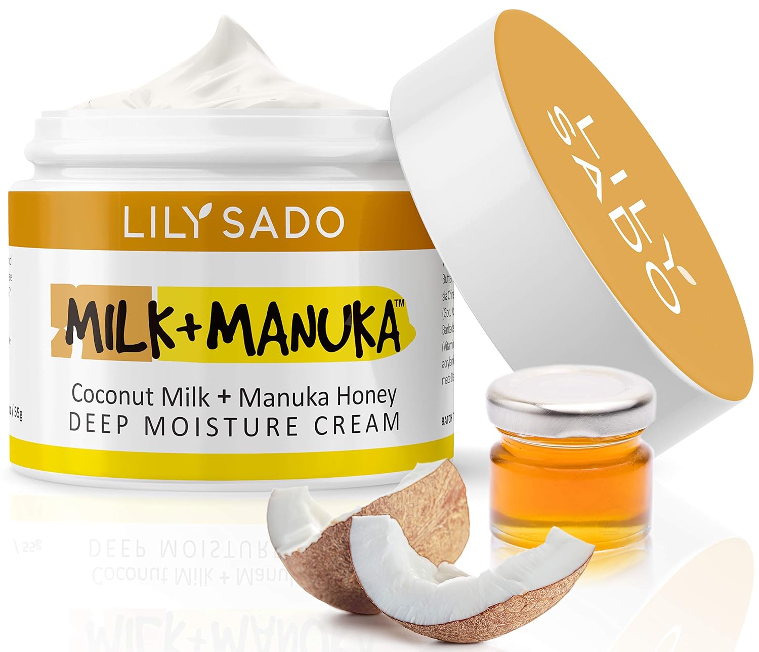 LILY SADO MILK+MANUKA™ Coconut Milk & Manuka Honey Natural Face Moisturizer – Non Greasy Organic Facial Cream with Cocoa Butter & Gotu Kola – Anti-aging, Cruelty-Free Formula. For Women & Men.