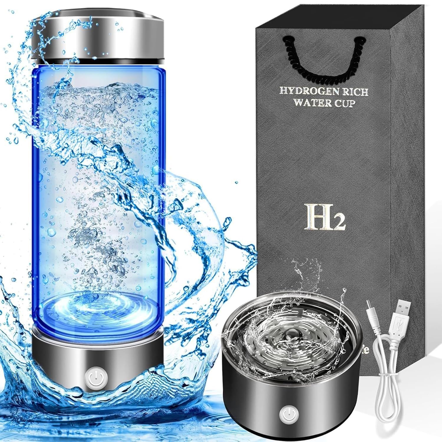 Hydrogen Water Bottle,Rechargeable Hydrogen Water Bottle Generator, Portable Hydrogen Water Ionizer Machine for Sports & Outdoors
