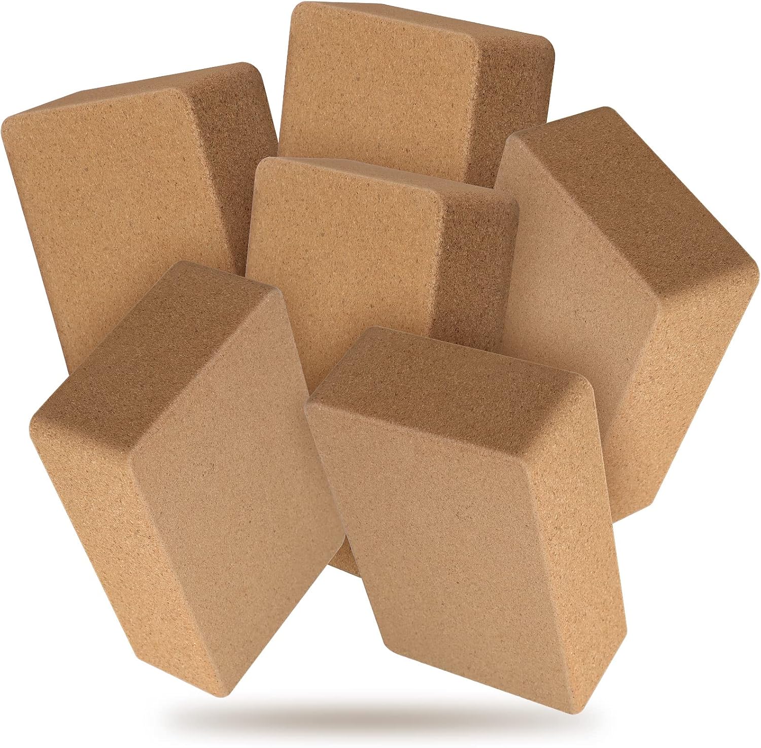 Junkin 6 Pack Cork Yoga Blocks, 9 x 6 x 3 Inches Non-slip & Anti-tilt Yoga Blocks for Supportive Stretching, Lightweight Gymnastic Cube Bricks for Exercise Pilates Workout Fitness Meditation Stability