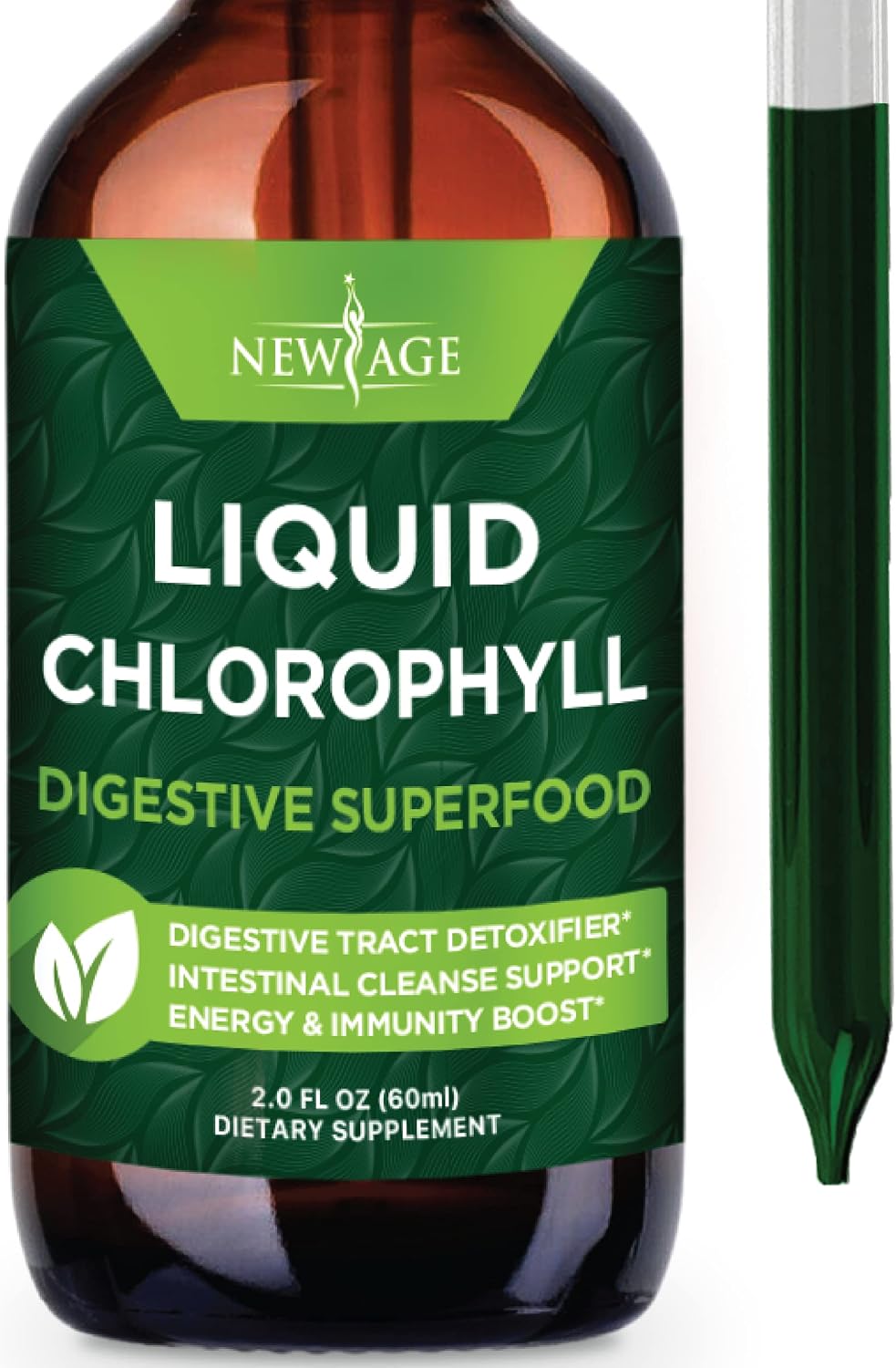 NEW AGE Chlorophyll Liquid Drops – Natural Concentrate – Energy Booster, Digestion and Immune System Supports, Internal Deodorant, Liver Function – (2 Fl Oz (Pack of 1))