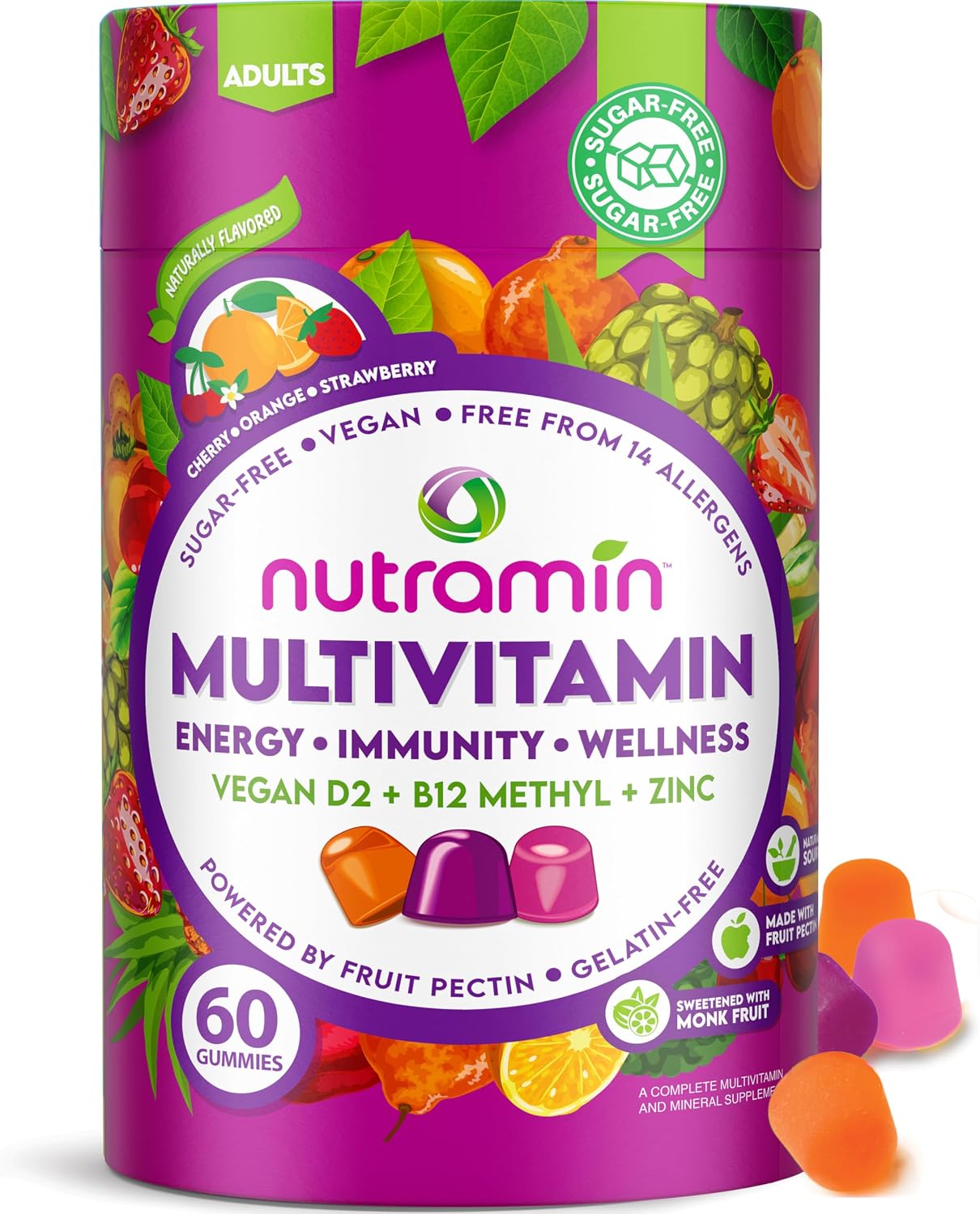 NUTRAMIN Daily Vegan Keto Multivitamin Gummies, Sugar-Free, 60 Count