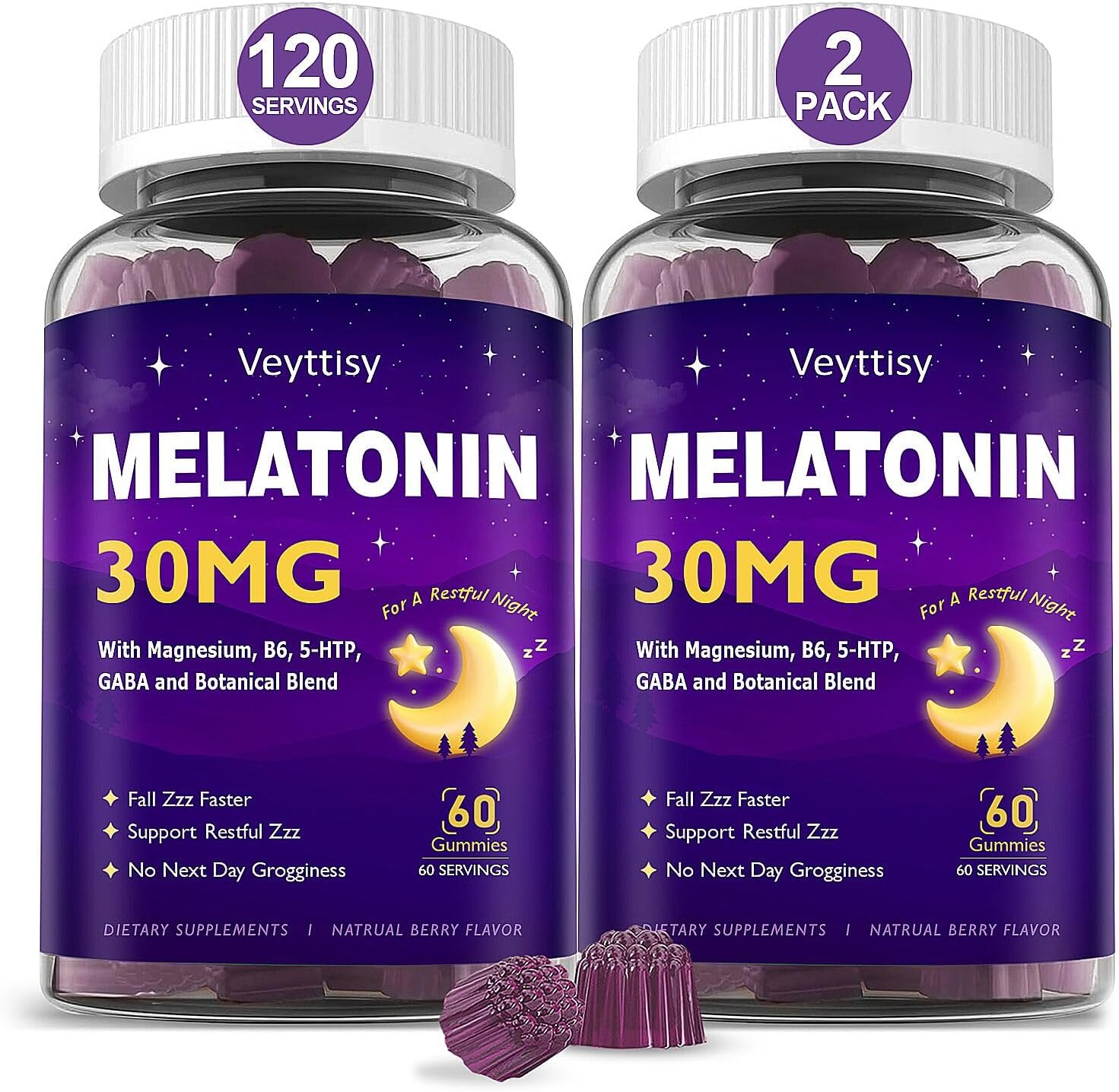 Melatonin 30mg Gummies for Adults – Sugar Free Melatonin Gummies | Maximum Strength with Magnesium, B6, GABA & Botanical Blend – Non-Habit Forming, Vegan, Non GMO, Natural Mixed Berry Flavor