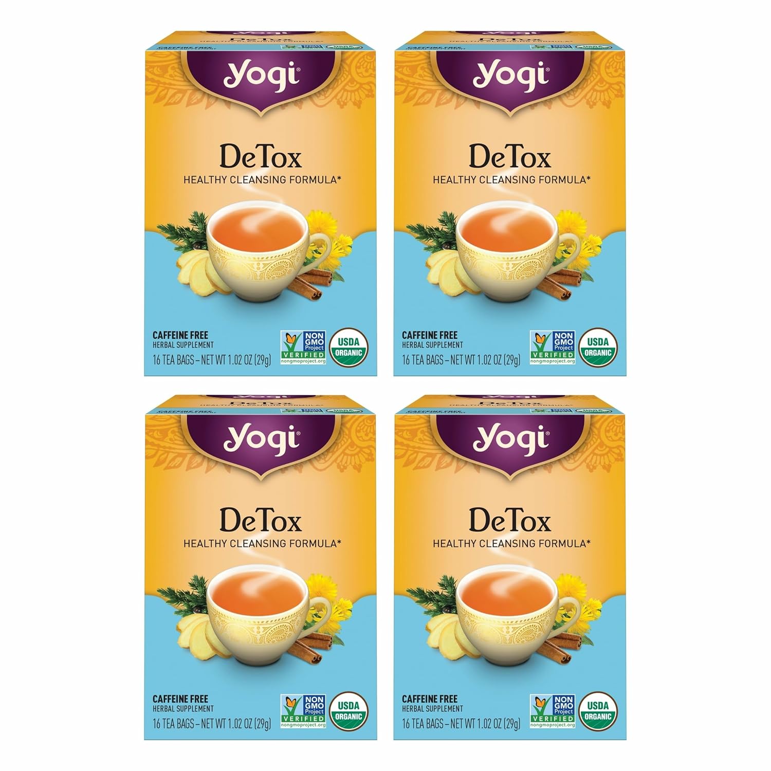 Yogi DeTox Tea, Healthy Cleansing Formula, 16 Tea Bags (4 Pack)