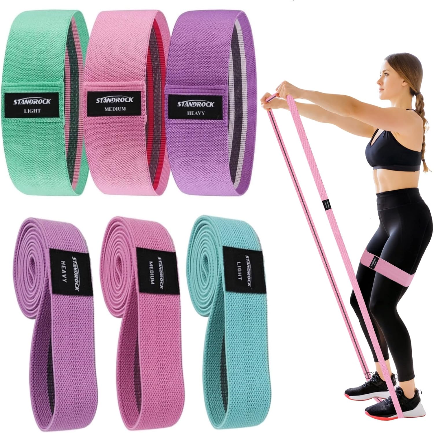 STANDROCK Fabric Resistance Bands for Working Out, 3 and 4 Levels Booty Bands Long Resistance Bands for Women and Men | Elastic Bands for Exercise Bands Resistance Workout Bands Resistance