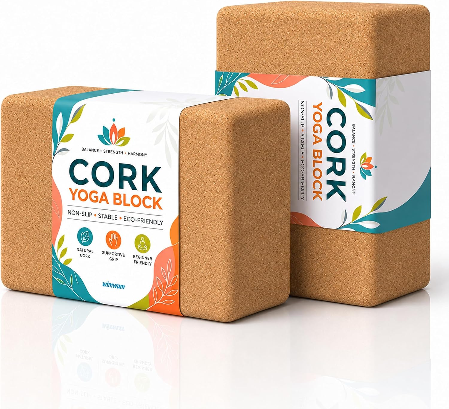 2 Pack Natural Cork Yoga Blocks, High Density Non-Slip Yoga Bricks for Pilates, Stretching, Balance and Flexibility Training