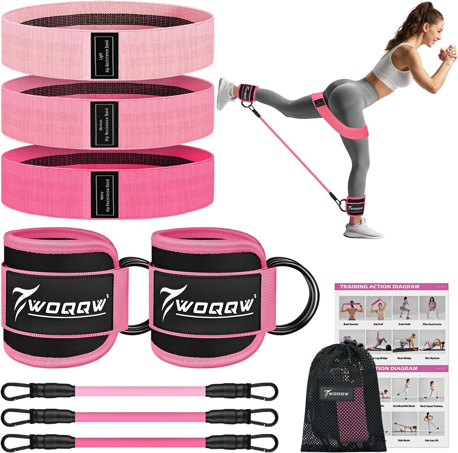 WOQQW Resistance Bands Set – Ankle Resistance Bands with Cuffs for Legs & Glute Workout, Fabric Booty Bands for Women, Home Gym Exercise Equipment for Hip, Pilates, Fitness, Yoga, Physical Therapy