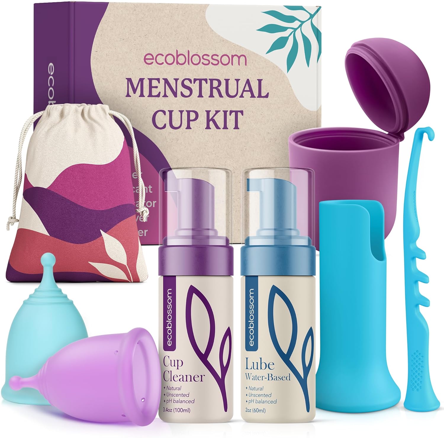 Menstrual Cups, Period Cup for Women, Menstrual Cup Cleaner & Applicator | (Small & Large Cups) Includes Sterilizer, Applicator, Foam Wash, Lubricant, Medical-Grade Silicone, Comfort 12-Hour Leak-Free