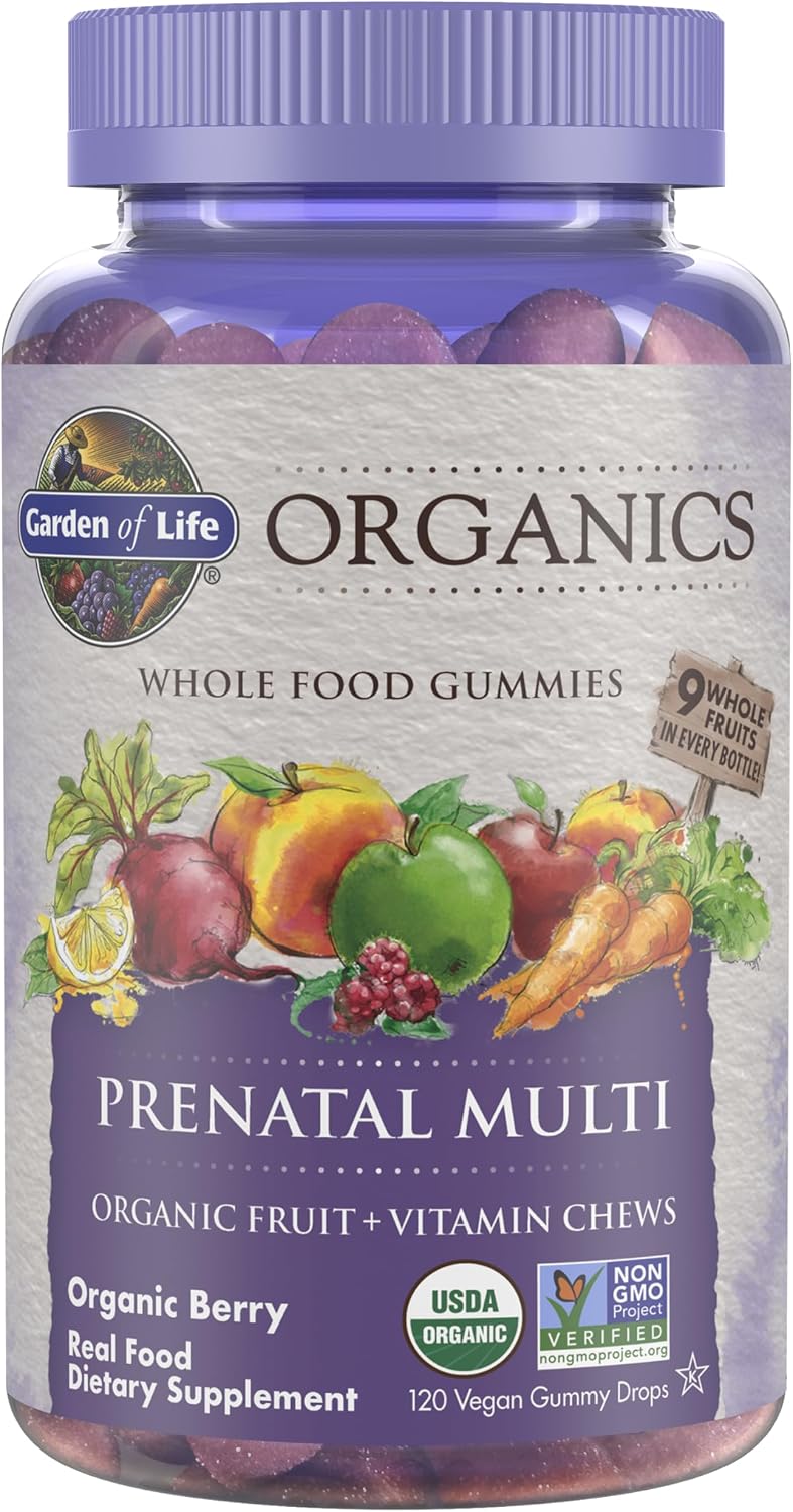Garden of Life Organics Prenatal Gummies Multivitamin with Vitamin D3, B6, B12, C & Folate for Healthy Fetal Development – Organic, Non-GMO, Gluten-Free, Vegan, Berry Flavor, 30 Day Supply | Prenatal Vitamins with Energy Metabolism Support & Healthy Fetal Development Support, USDA Organic, Vegan, Berry Flavor