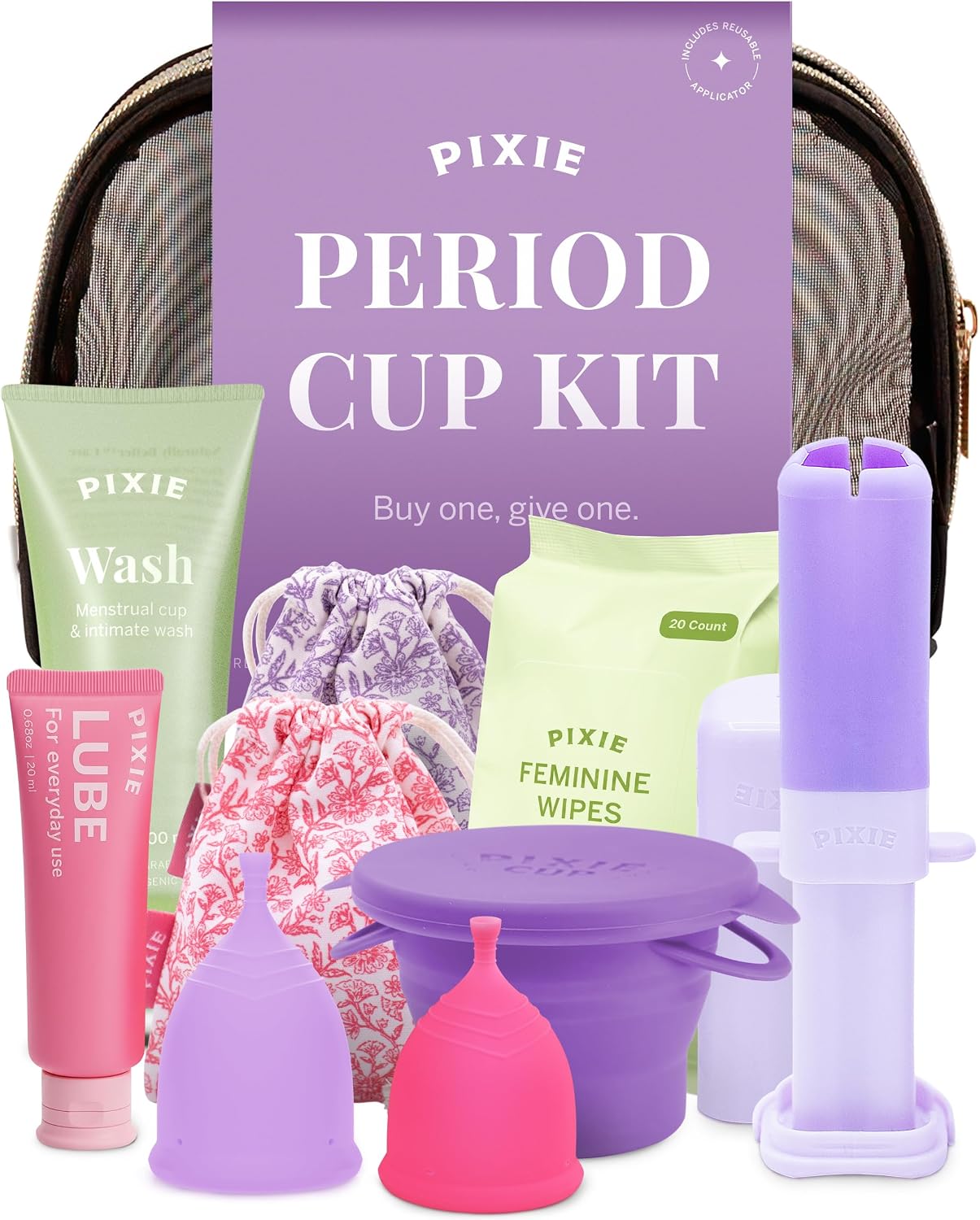 Pixie Menstrual Cup Kit – Best Period Cup Starter Kit for Feminine Care – Proven to Be What You Need to Become A Successful Cup User – 100% Medical-Grade Silicone – Tampon Alternative