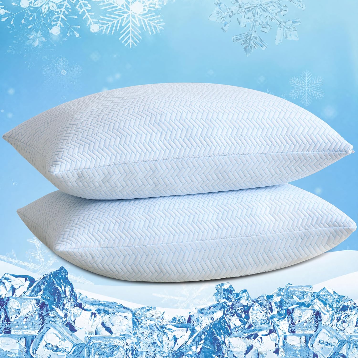 DOWNCOOL Cooling Shredded Memory Foam Pillows Queen Size Set of 2, 20″X30″
