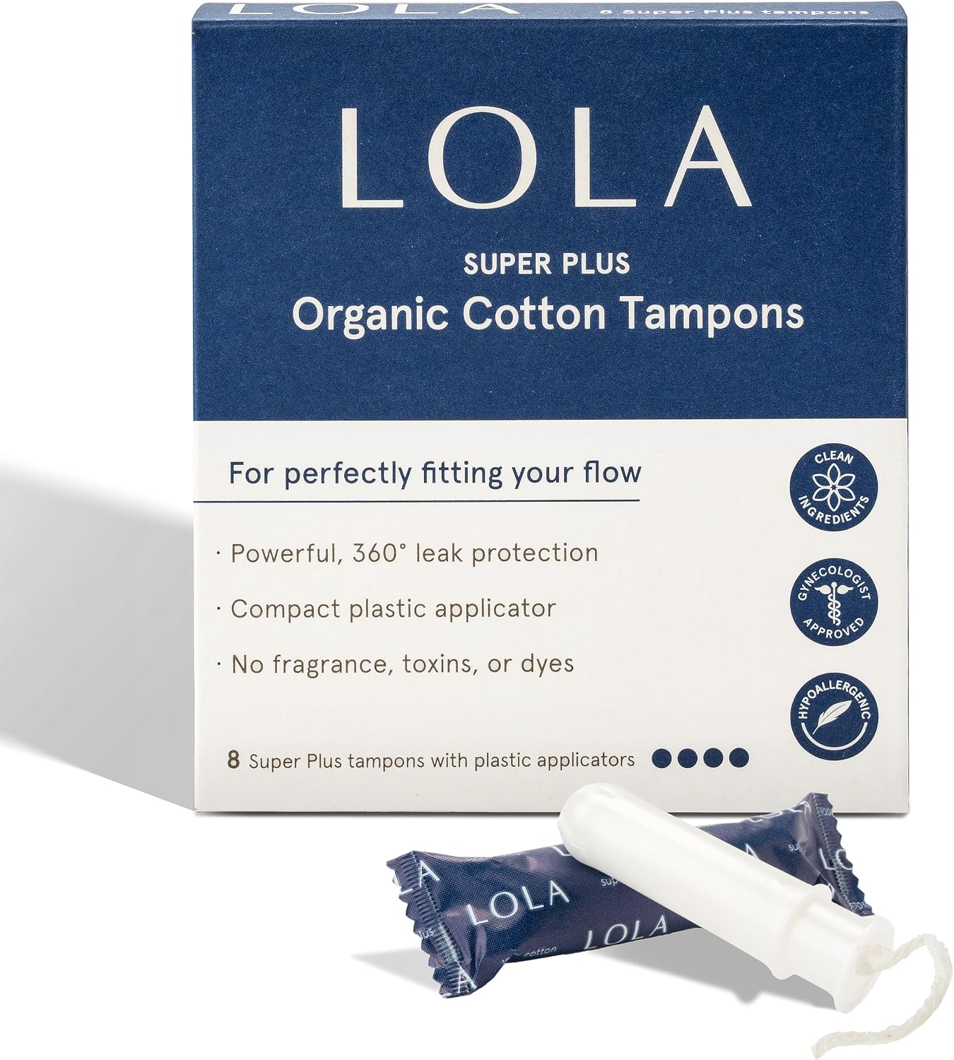 LOLA 100% Organic Cotton Tampons, 8 Count, Super Plus | Non-Toxic, Period Feminine Hygiene Products, HSA FSA Approved Products, Feminine Care