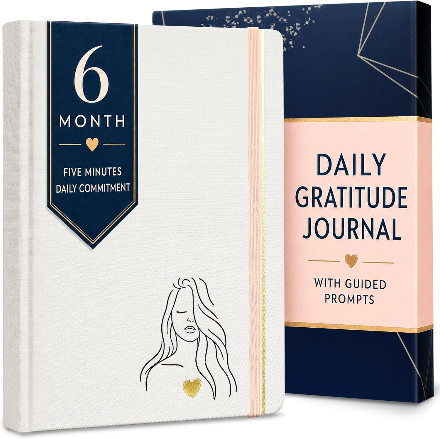Gratitude Journal for Women, 6-Month Guided Daily Prompts, Fabric Hardcover | Self-Care & Affirmation Journal for Women, Gold-Foil Hardcover with Ribbon Bookmarks, Mindfulness Wellness Gift for Birthday