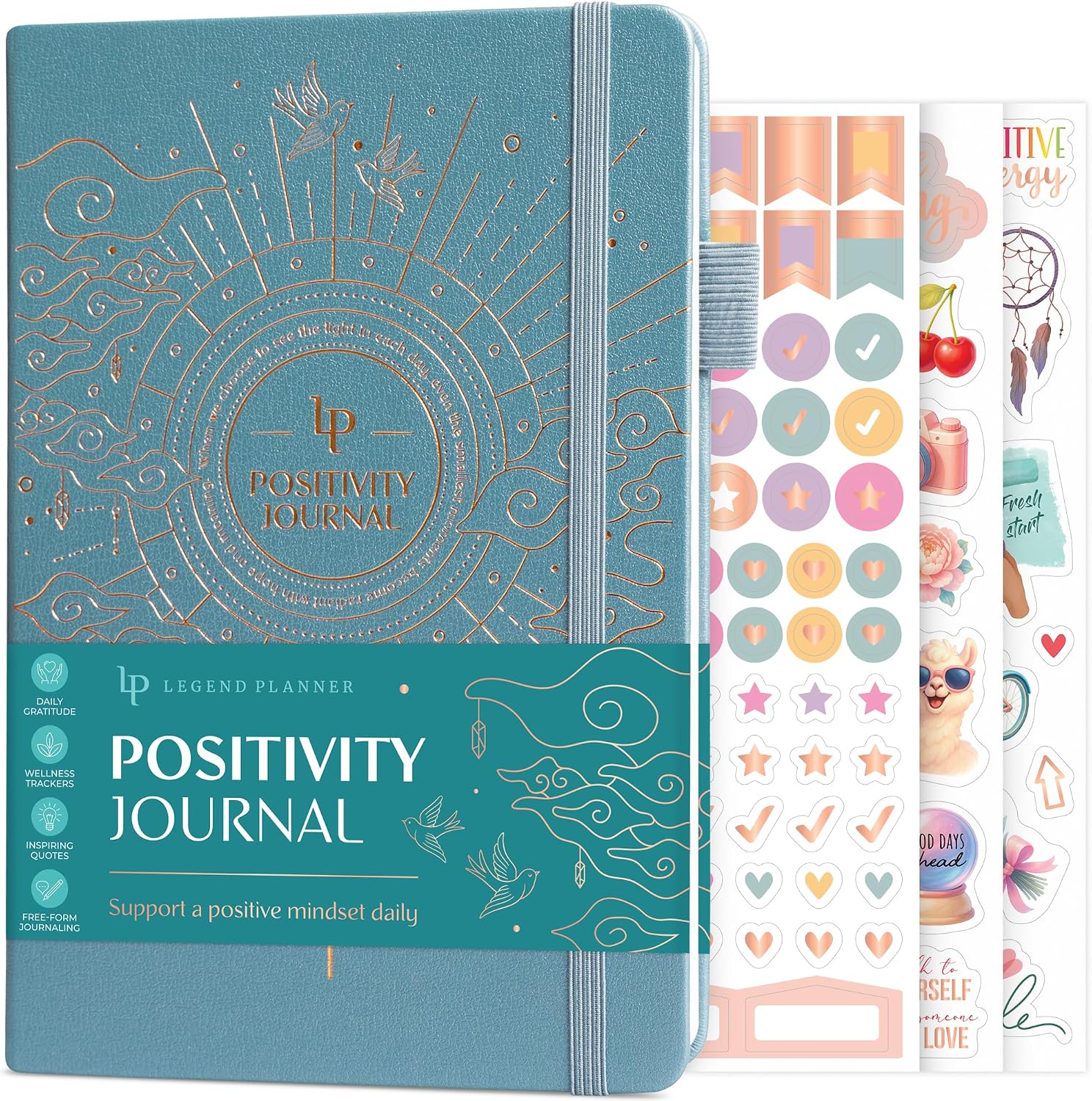 Legend Positivity Journal, Gratitude, Mental Health, Self-care Aquamarine