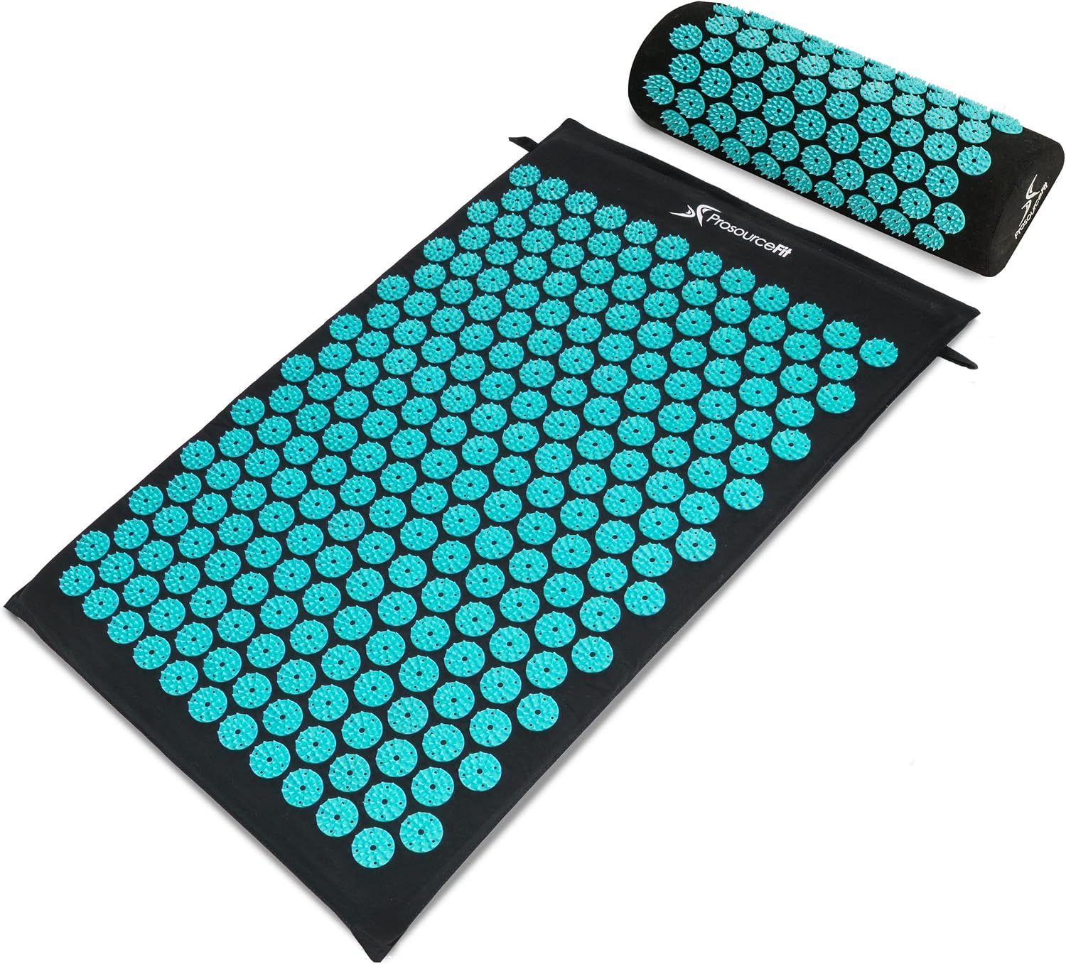 ProsourceFit Acupressure Mat and Pillow Set for Back/Neck Pain Relief and Muscle Relaxation, Large – Black/Aqua