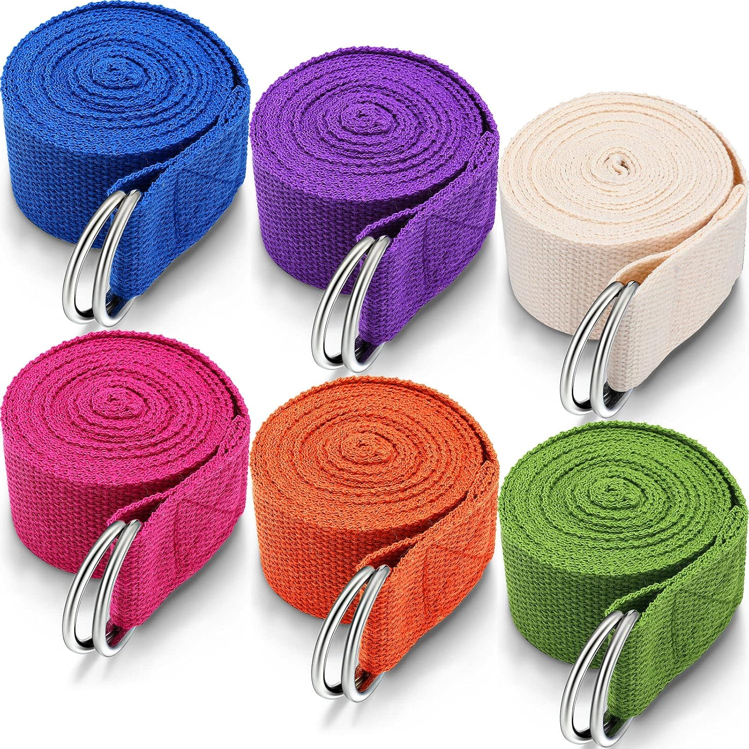 6 Pcs Yoga Straps for Stretching 8 Ft, Safe D Ring Buckle