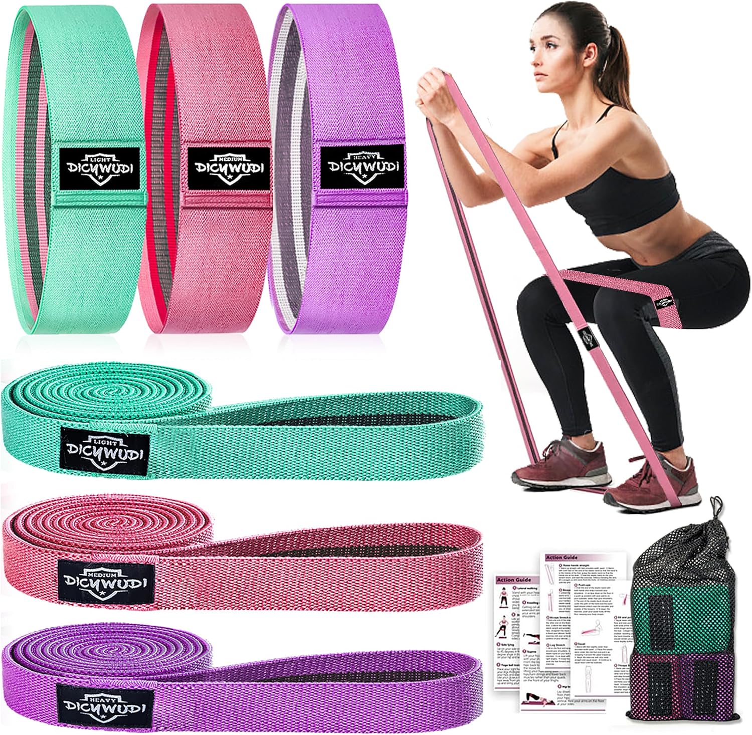 DICYWUDI Fabric Resistance Bands for Working Out, 6Pack Non-Slip Exercise Bands for Women and Men, Fabric Booty Bands for Home, Fitness, Pilates, Stretching
