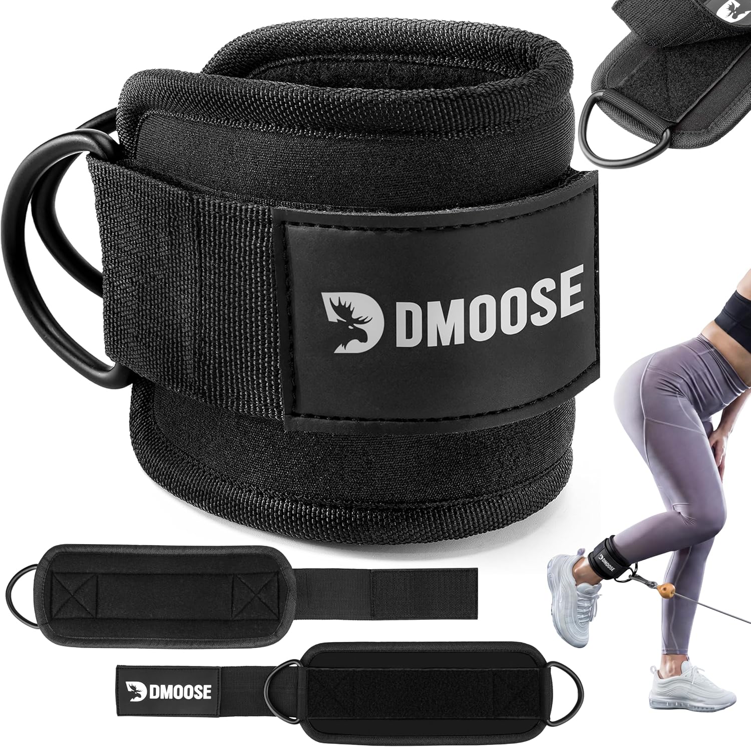 DMoose Ankle Strap for Cable Machine – One Size Fit with Premium Padding, Workout Kickback Ankle Cuffs, Ankle Bands for Working Out, Booty Workouts, Leg Extension, Hip Abductors & Lower Body Exercises