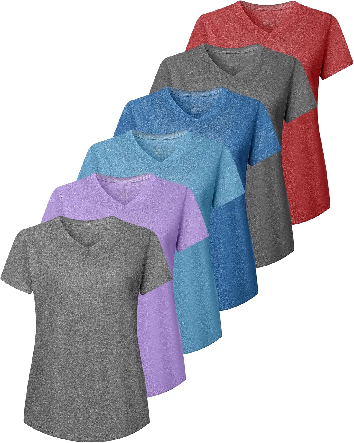 6/5 Pack Workout Tops for Women Short Sleeve V-Neck Athletic T Shirts