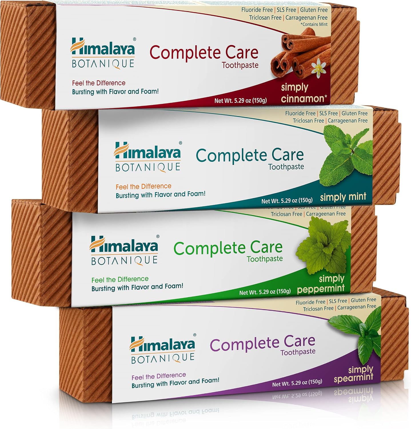 Himalaya Botanique Complete Care Toothpaste, Herbal Variety 4 Pack, 5.29 oz | Fluoride Free Toothpaste with Xylitol & Neem, Fights Plaque, Freshens Breath,SLS Free, No Artificial Flavors or Colors