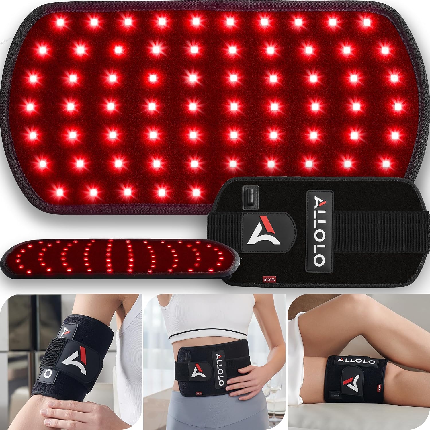 ALLOLO Red Light for Body, 3 in 1 LEDs Red Light Belt with Timer Remote Control, 660nm 850nm Infrared Light Pad for Body Waist Shoulder Knee, 12.6″ x 6.3″ Large Area