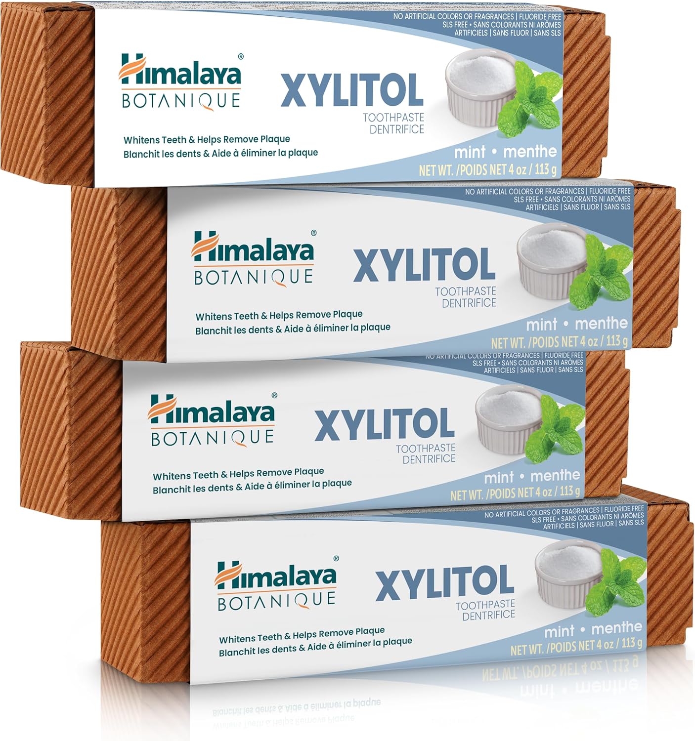 Himalaya Botanique Xylitol Toothpaste, Mint Flavor, 4 oz, 4 Pack | Fluoride Free Toothpaste to Whiten Teeth, Fight Plaque & Freshen Breath – Vegan, Gluten Free, No Artificial Flavors or Colors
