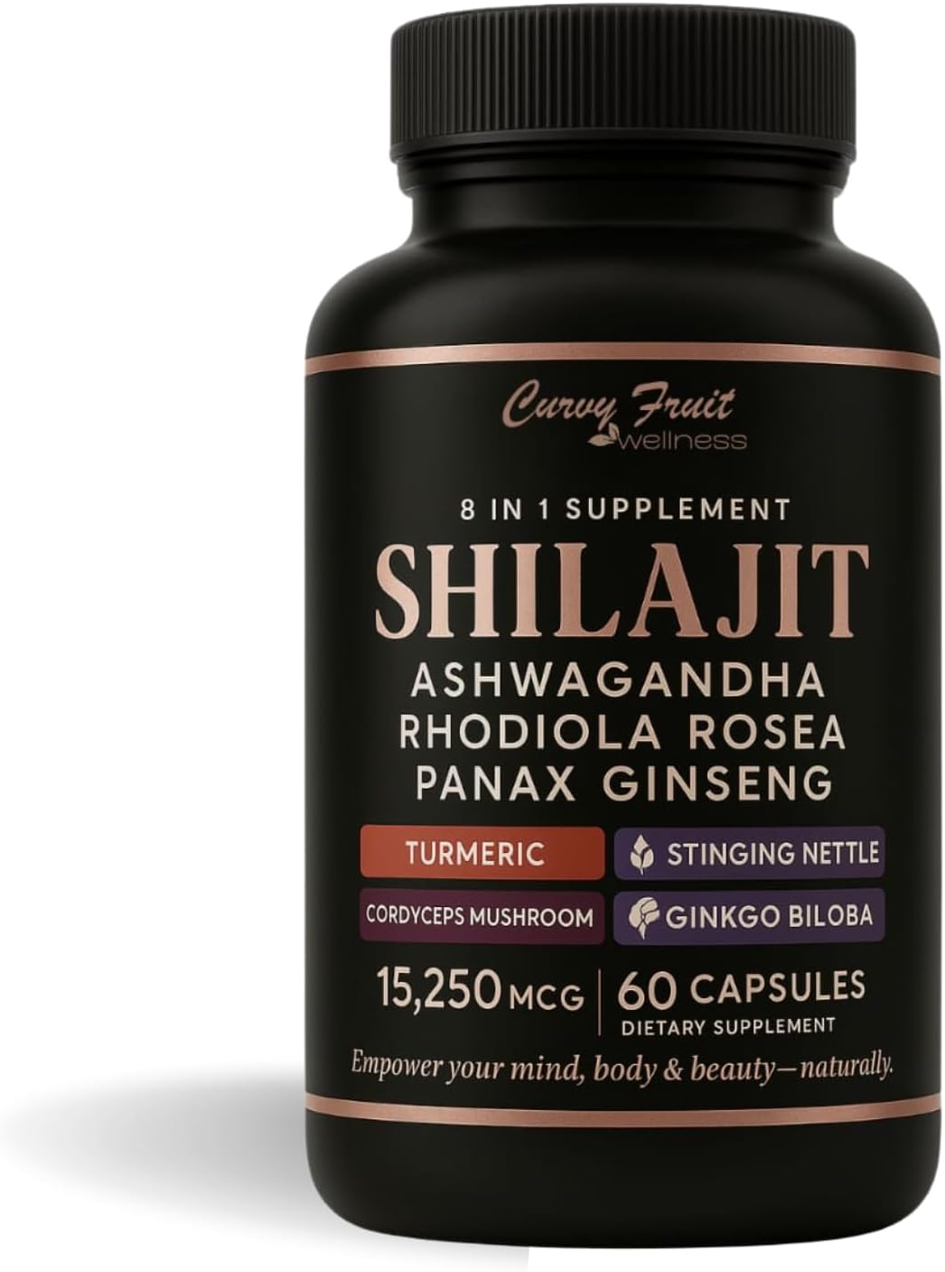 Shilajit 8-in-1 for Women – Herbal Wellness Blend with Ashwagandha, Rhodiola, Panax Ginseng, Turmeric, Cordyceps, Ginkgo & Nettle – 60 Vegan Capsules