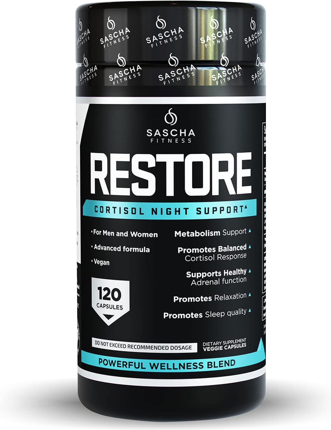 SASCHA FITNESS Cortisol Night Support Pills | Metabolism & Hormonal Balance | Promotes Quality Sleep | Restore | Vegan Weight Loss Supplement – 120 Natural Capsules