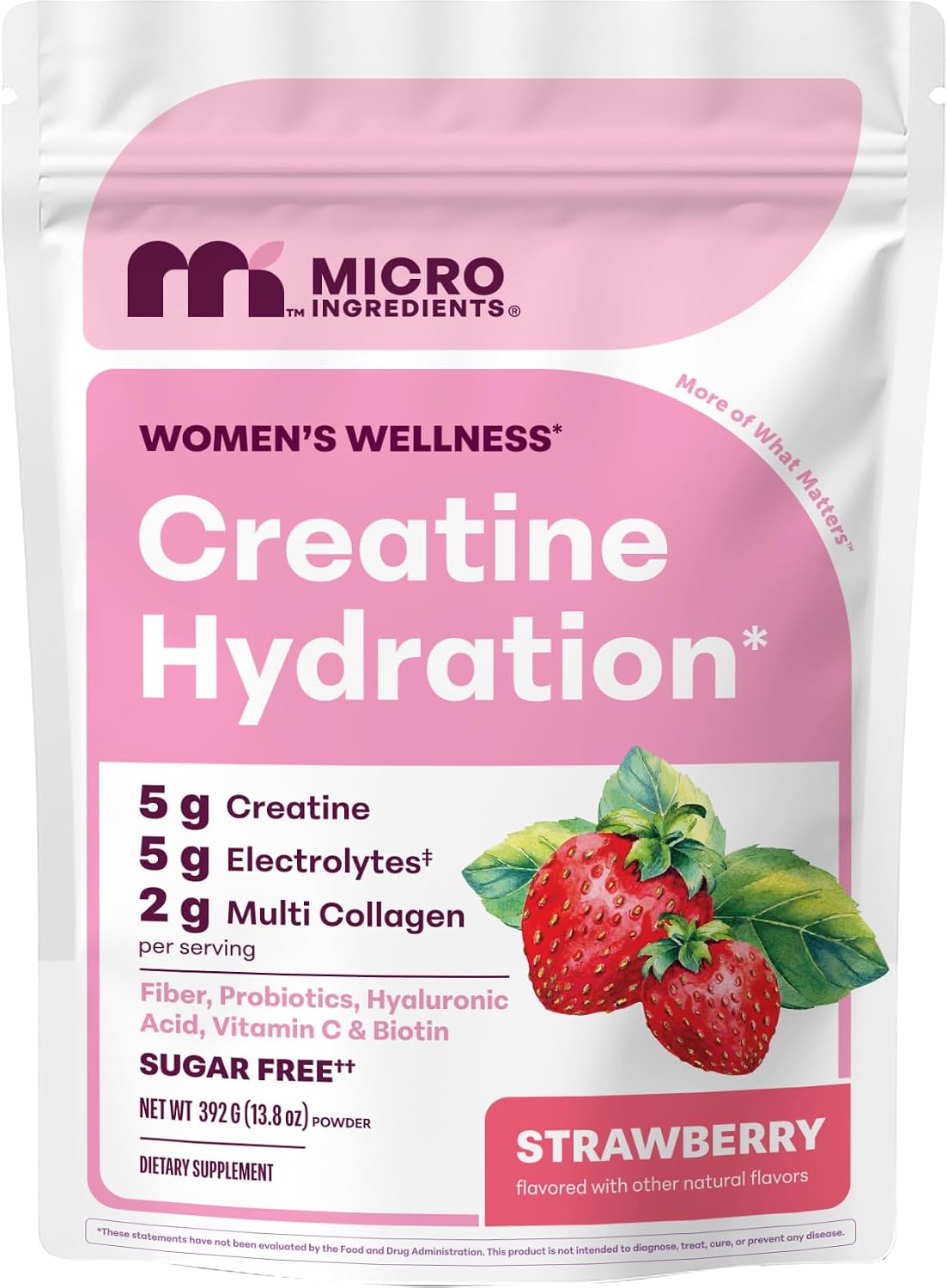 Micro Ingredients Creatine Hydration Powder for Women, Strawberry