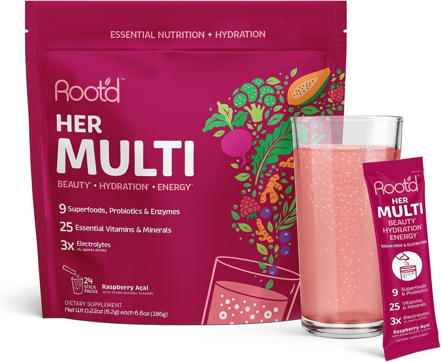 Root’d Multivitamin Powder for Women – 25 Vitamins & Minerals – 24 Count