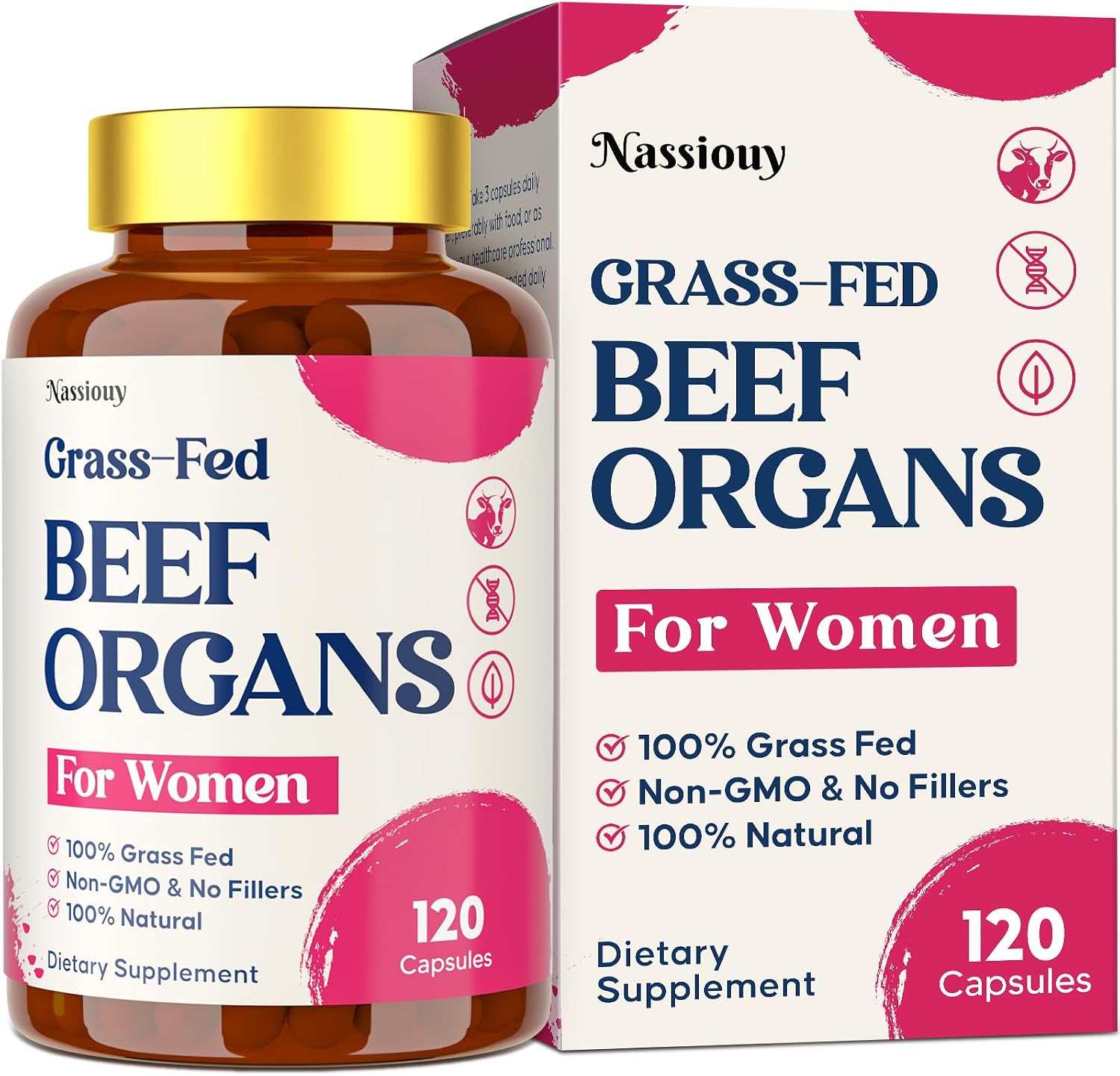 12-In-1 Beef Organ Supplement for Women, Grass Fed Beef Organs, 120 Capsule