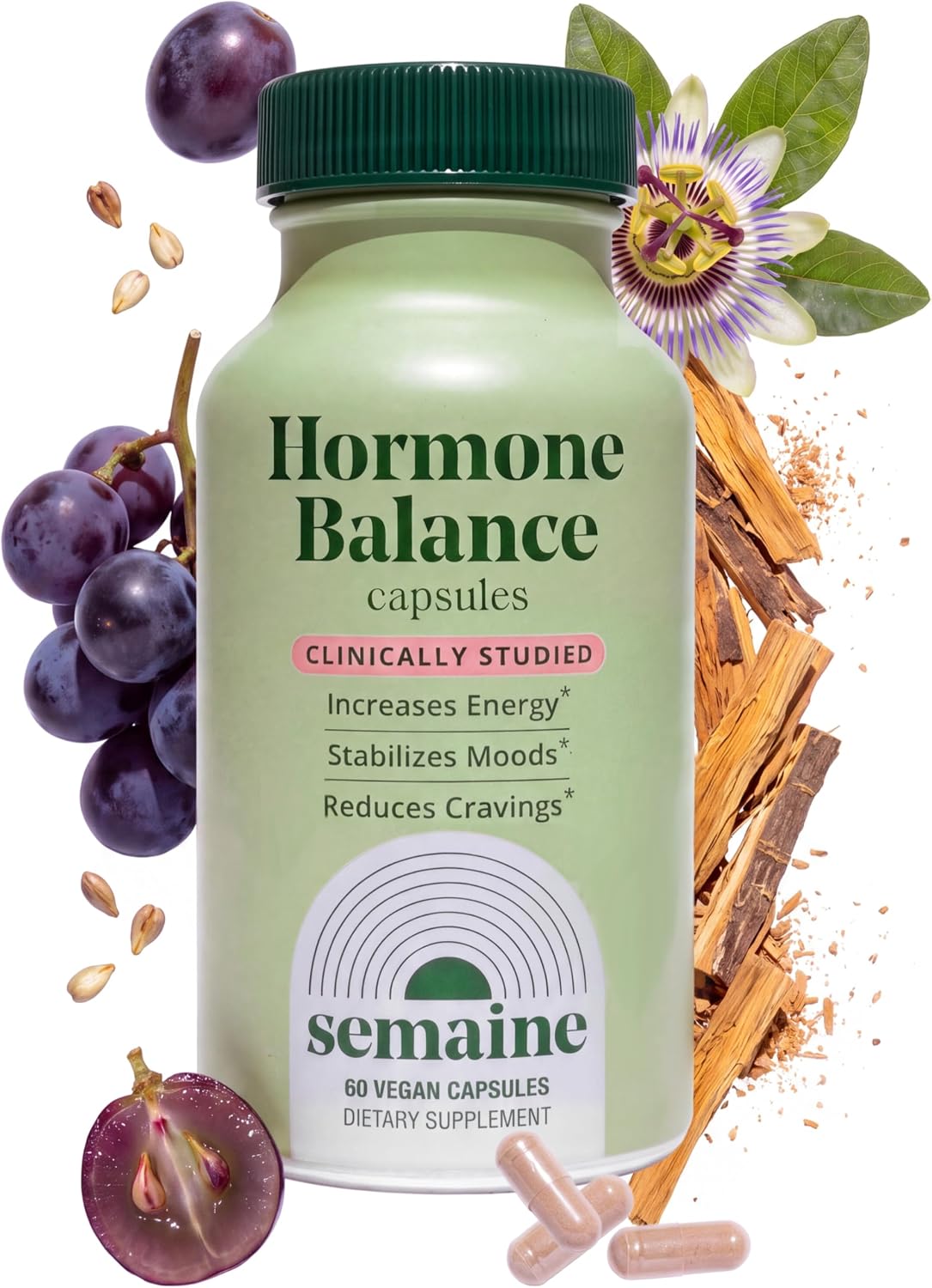 Semaine Hormone Balance for Women – Womens Hormone Balance Supplement & Premenopausal Supplements for Women – Methylated Folate, B Vitamins, Magnesium, Zinc, Berberine Phytosome & Grapeseed – 60 count