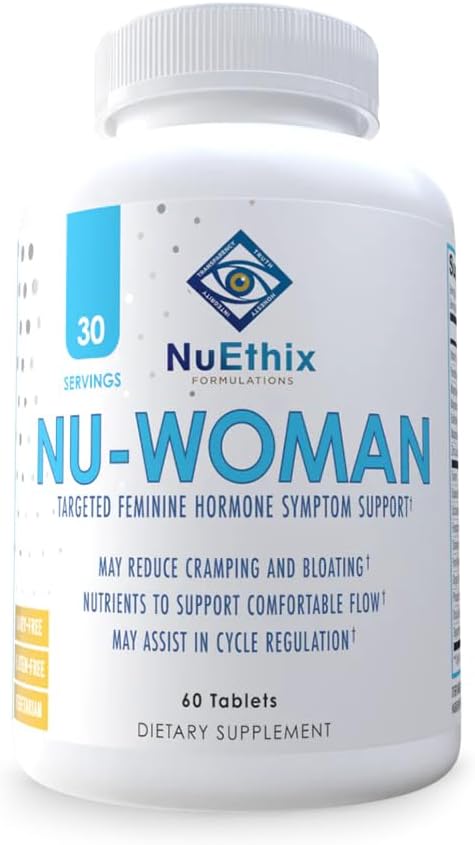 NuEthix Formulations Nu-Woman – Menstrual Cycle Support Supplement for Women with Magnesium, B6, Ginger & Dong Quai – Supports Comfort, Mood & Cycle Balance – 60 Tablets